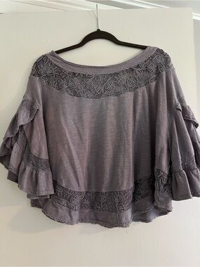 Rails Lavender Lace Yoke Ruffle Sleeve Tunic